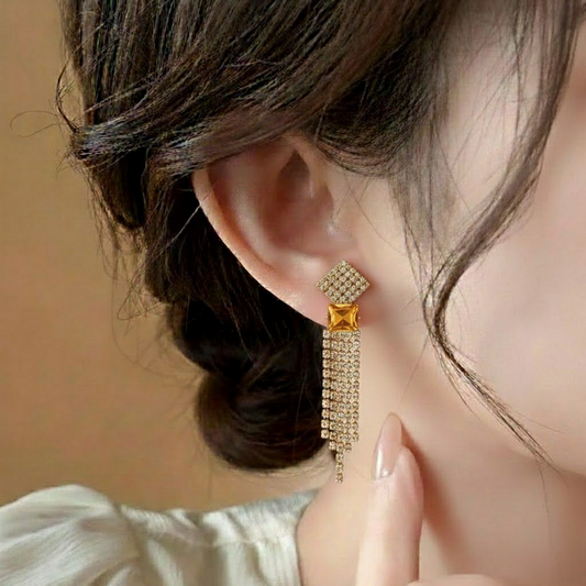 Zirconia Cut Frame Hoops $_0056 (Golden-Orange)