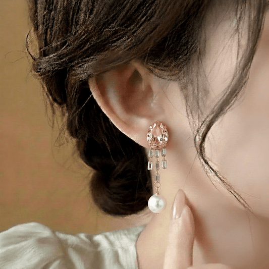 Pearl Shine Drop Hoops $_0055 (Golden-White-Pink) - MAWKLUXORA