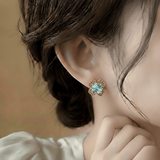Flowral Crystal Studs ¥-0031 (Golden-SeaGreeen) - MAWKLUXORA