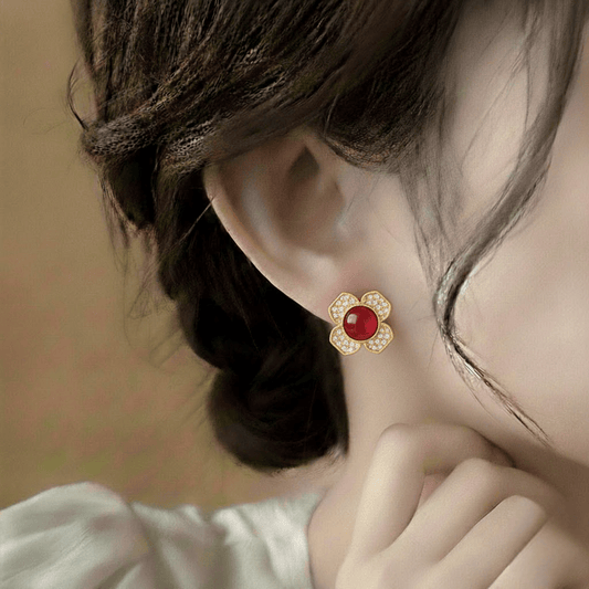 Flowral Crystal Studs ¥-0031 (Golden-Red) - MAWKLUXORA