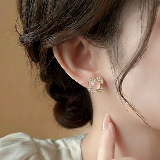 Flowral Crystal Studs ¥-0031 (Golden-Pink)