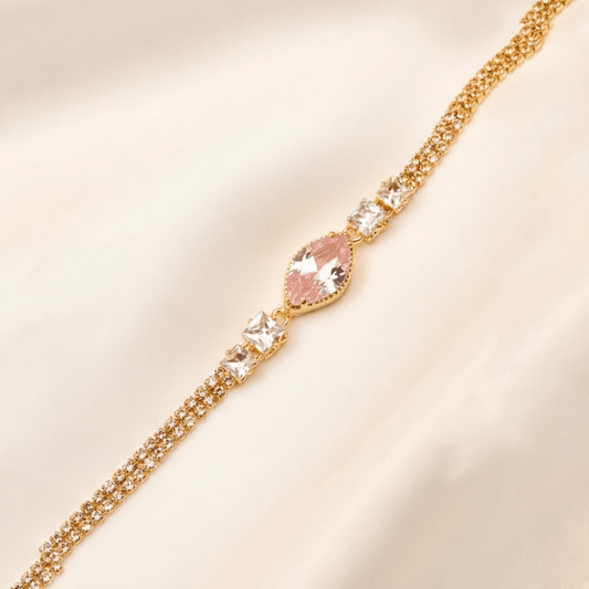 Pear Shaped Chain Barcelet $_0063 (Golden-Pink) - MAWKLUXORA