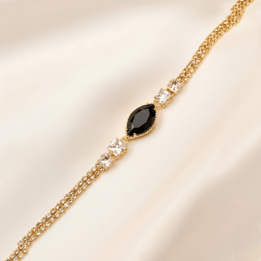 Pear Shaped Chain Barcelet $_0063 (Golden-Black) - MAWKLUXORA