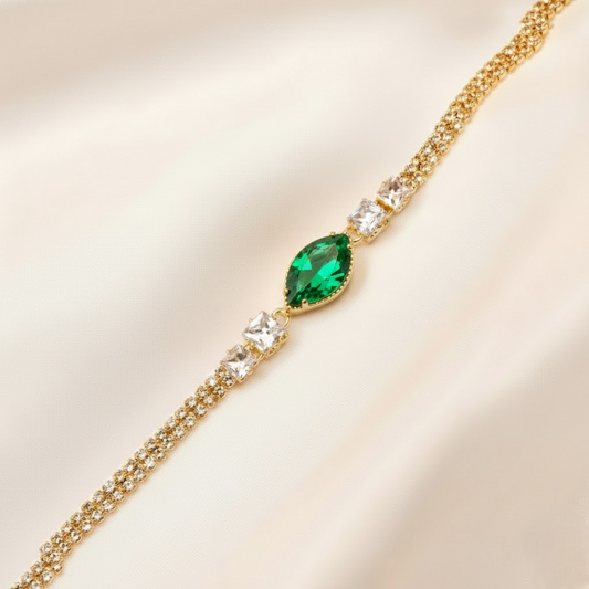 Pear Shaped Chain Barcelet $_0063 (Golden-Green)