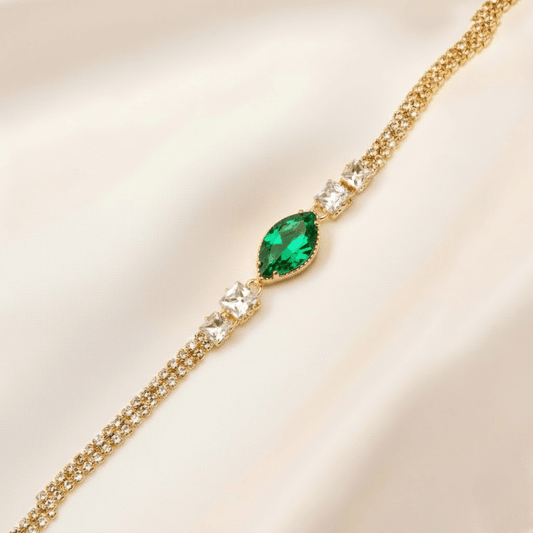 Pear Shaped Chain Barcelet $_0063 (Golden-Green) - MAWKLUXORA
