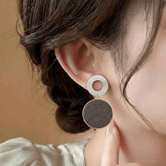 Double Disc Drop Studs ¥-0026 (Black-Silver) - MAWKLUXORA
