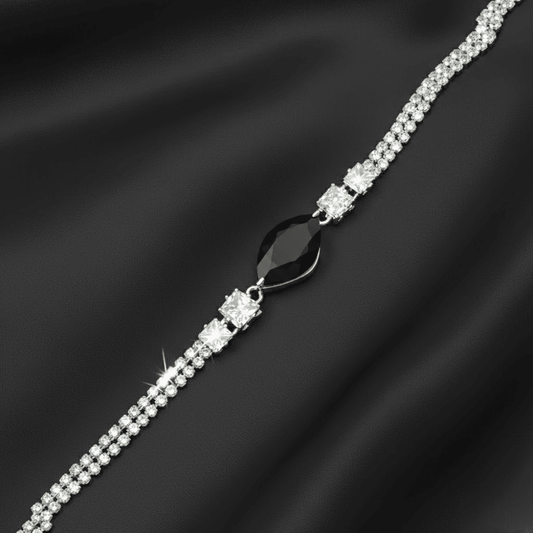 Pear Shaped Chain Barcelet $_0063 (Silver-Black) - MAWKLUXORA