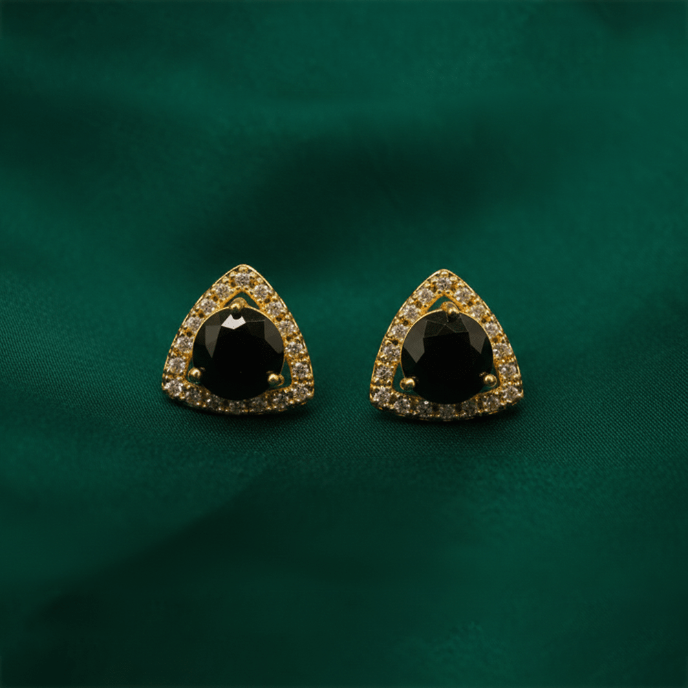 Gold-Tone Triangle Studs ¥-0030 (Golden-Black) - MAWKLUXORA