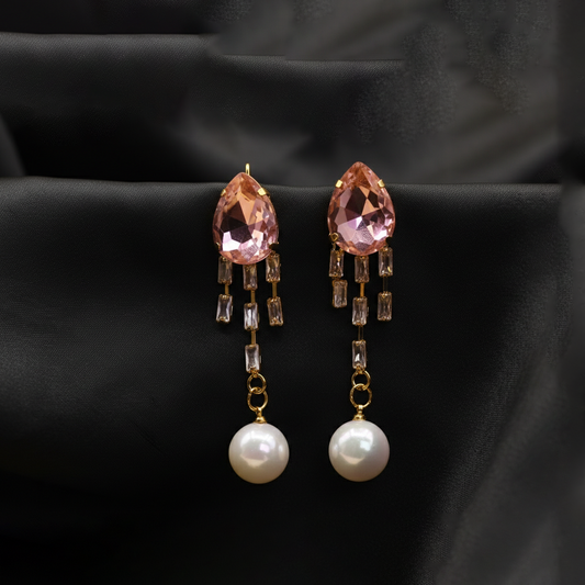 Pearl Shine Drop Hoops $_0055 (Golden-White-Pink)