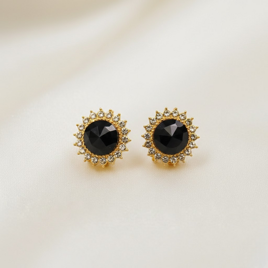 Flowral Crystal Studs ¥-0038 (Golden-Black)