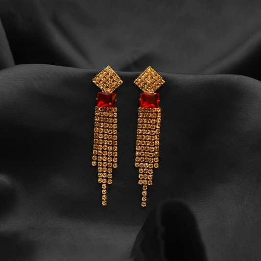 Zirconia Cut Frame Hoops $_0056 (Golden-Red)