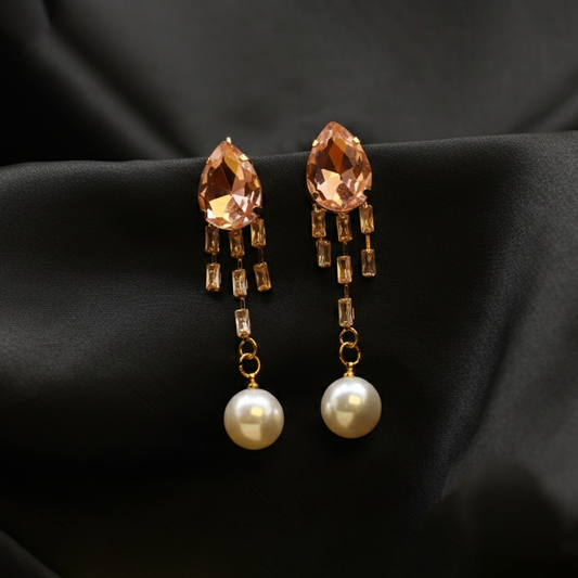 Pearl Shine Drop Hoops $_0055 (Golden-White-Tiger)