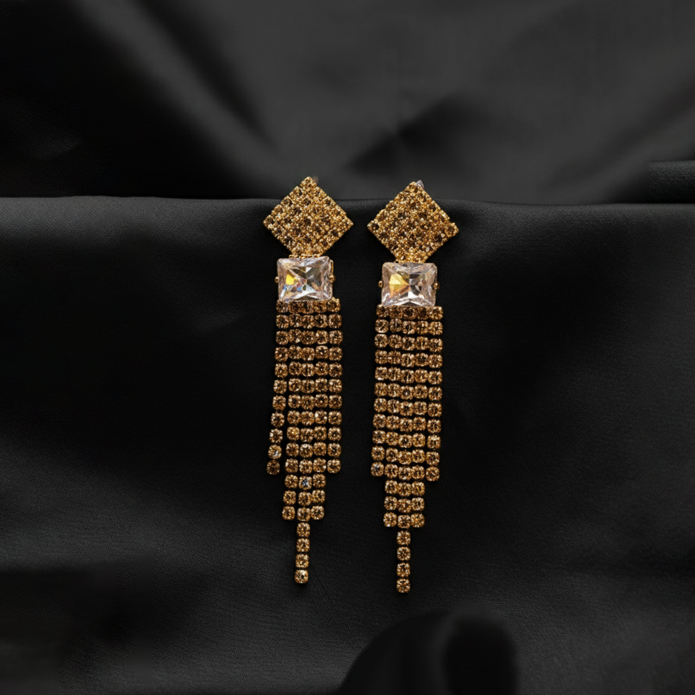 Zirconia Cut Frame Hoops $_0056 (Golden-Transperant)