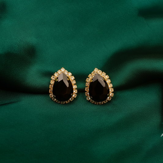 Pear Shaped Studs earrings $_0052 (Golden-Black)