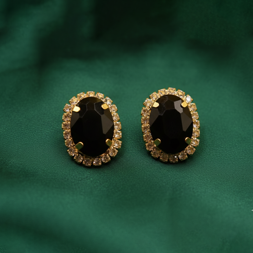 Oval Cluster Earrings $_0053 (Golden-Black)