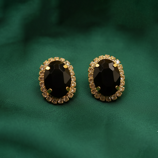 Oval Cluster Earrings $_0053 (Golden-Black)