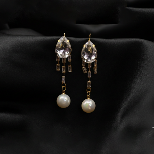 Pearl Shine Drop Hoops $_0055 (Golden-White-Transperant)