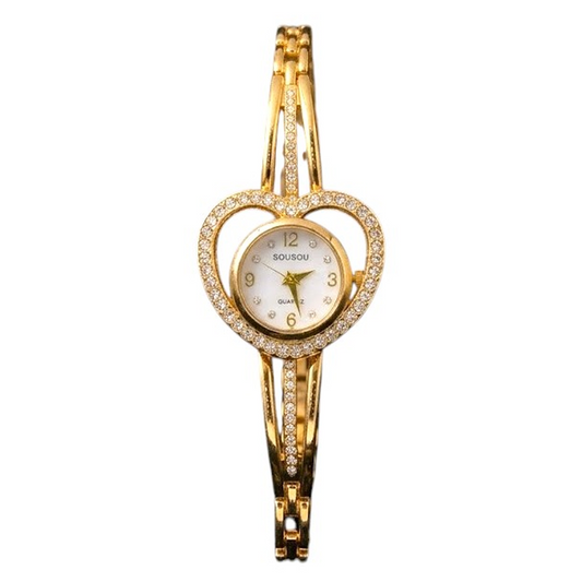 Double Heart Golden and White Bracelet Watch SOU517
