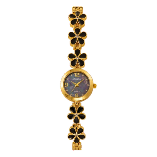 Midnight Bloom Golden & Black Floral Watch SOU623