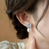 butterfly white beads with pearl hoops ¥-0006 (Silver)