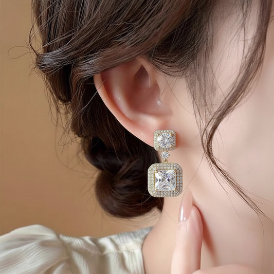 Cubic zirconia Earrings ¥-0028 (Silver-Transperant)