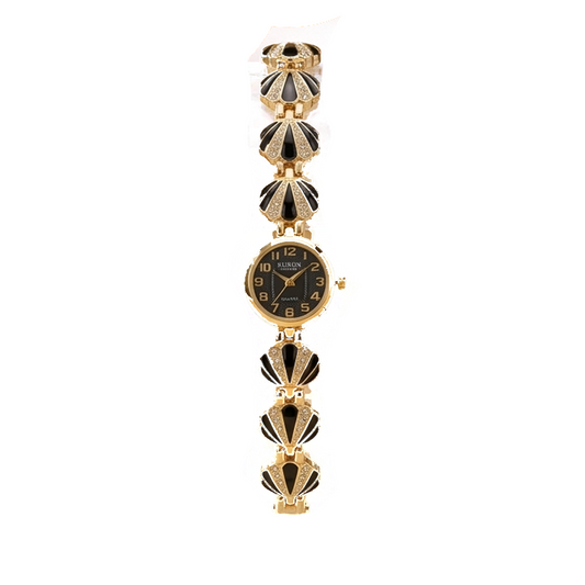 Noir Elegance Golgen and Black Seashell Motif Designer Watch SOU621