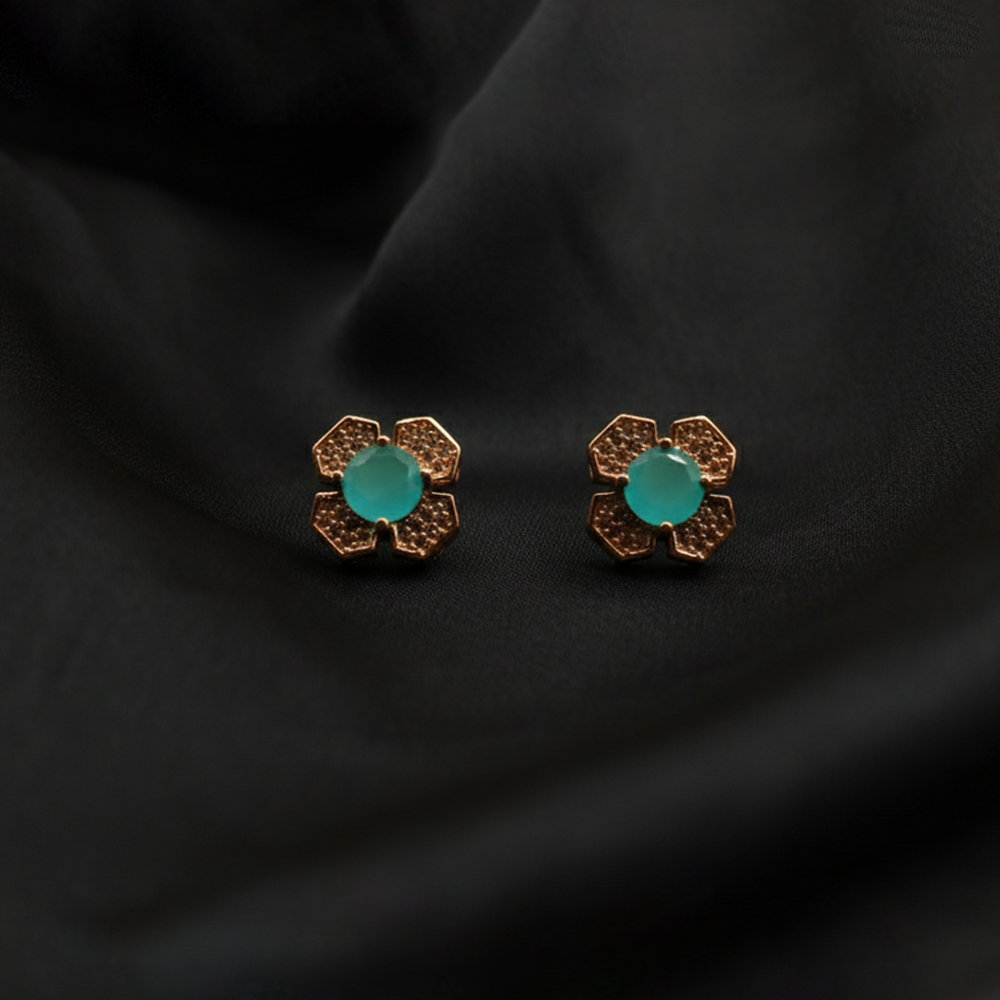 Flowral Crystal Studs ¥-0031 (Golden-SeaGreeen)