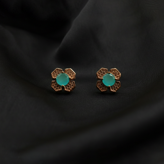 Flowral Crystal Studs ¥-0031 (Golden-SeaGreeen)