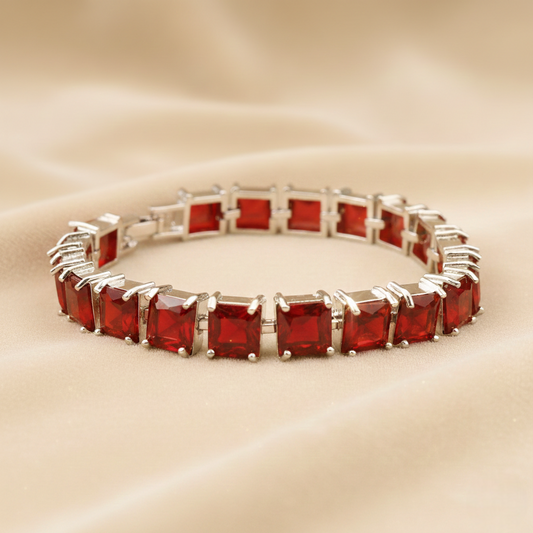 Crimson Crown Gem Bracelet ¥-0002 (Red-Silver)