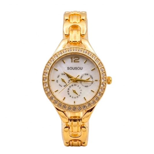 Eternal Glow Golden and White Crystal Dial Watch SOU516