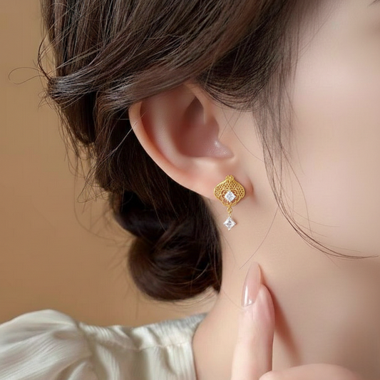 Lattice Drop Earrings ¥-0039 (Golden-Transperant)