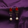Pearl Shine Drop Hoops $_0055 (Golden-White-Red)