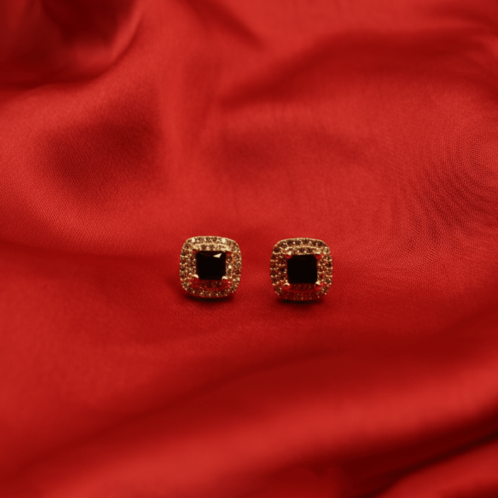 Fancy Sqaure Gemstuds ¥-0027 (Black-Golden) - MAWKLUXORA