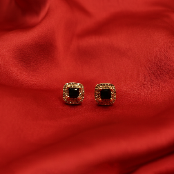 Fancy Sqaure Gemstuds ¥-0027 (Black-Golden)