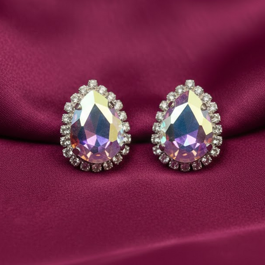 Pear Shaped Studs earrings $_0052 (Silver-Multishade)