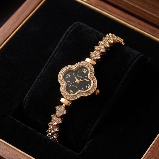 Royal Golden Black Clover Jewelry Watch SOU511