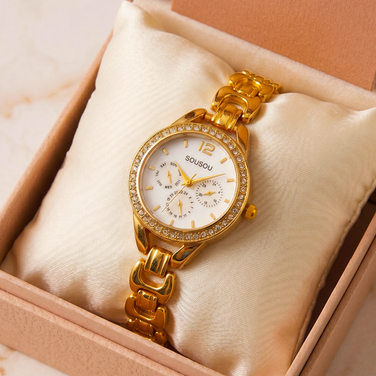 Eternal Glow Golden and White Crystal Dial Watch SOU516