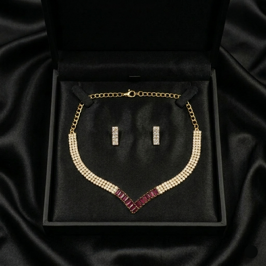 V Shape Gemstone Nacklace Set $_0047