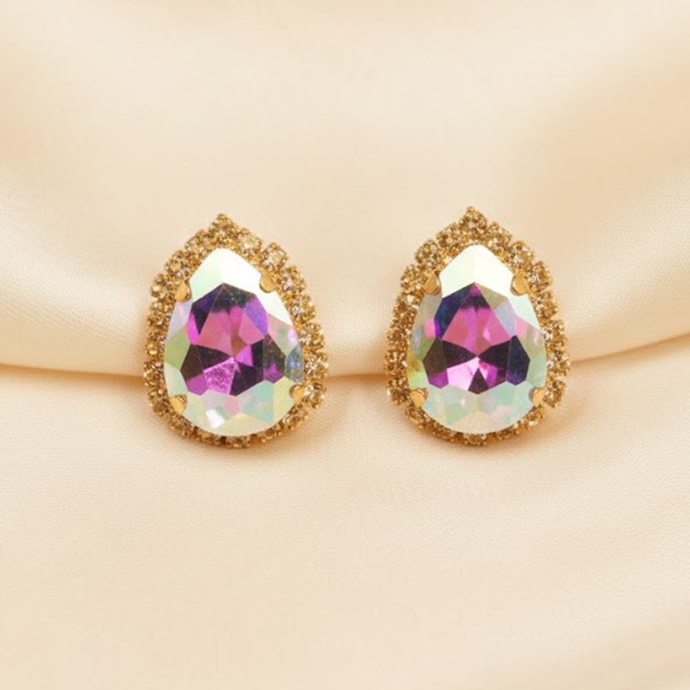 Pear Shaped Studs earrings $_0052 (Golden-Multishade)