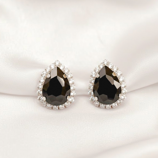 Pear Shaped Studs earrings $_0052 (Silver-Black)