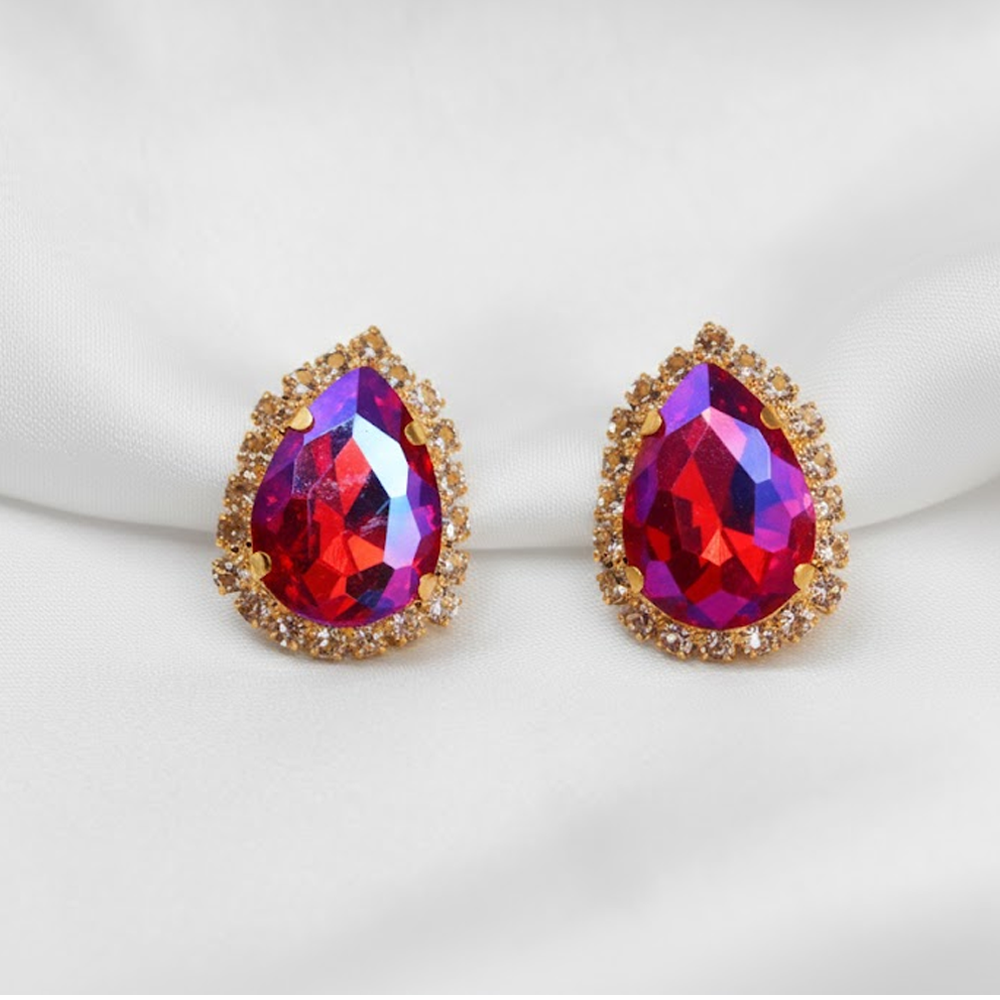 Pear Shaped Studs earrings $_0052 (Golden-Purple)
