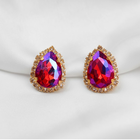 Pear Shaped Studs earrings $_0052 (Golden-Purple)