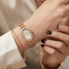 Elegant Women’s Golden and White Oval Dial Watch with Crystal Border SOU512 - MAWKLUXORA