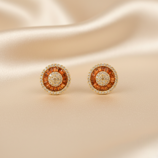 Circle Studs With Gemstones ¥-0025 (Golden-Orange)