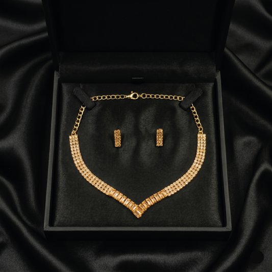 V Shape Gemstone Nacklace Set $_0047
