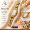 Elegant Women’s Golden and White Oval Dial Watch with Crystal Border SOU512 - MAWKLUXORA
