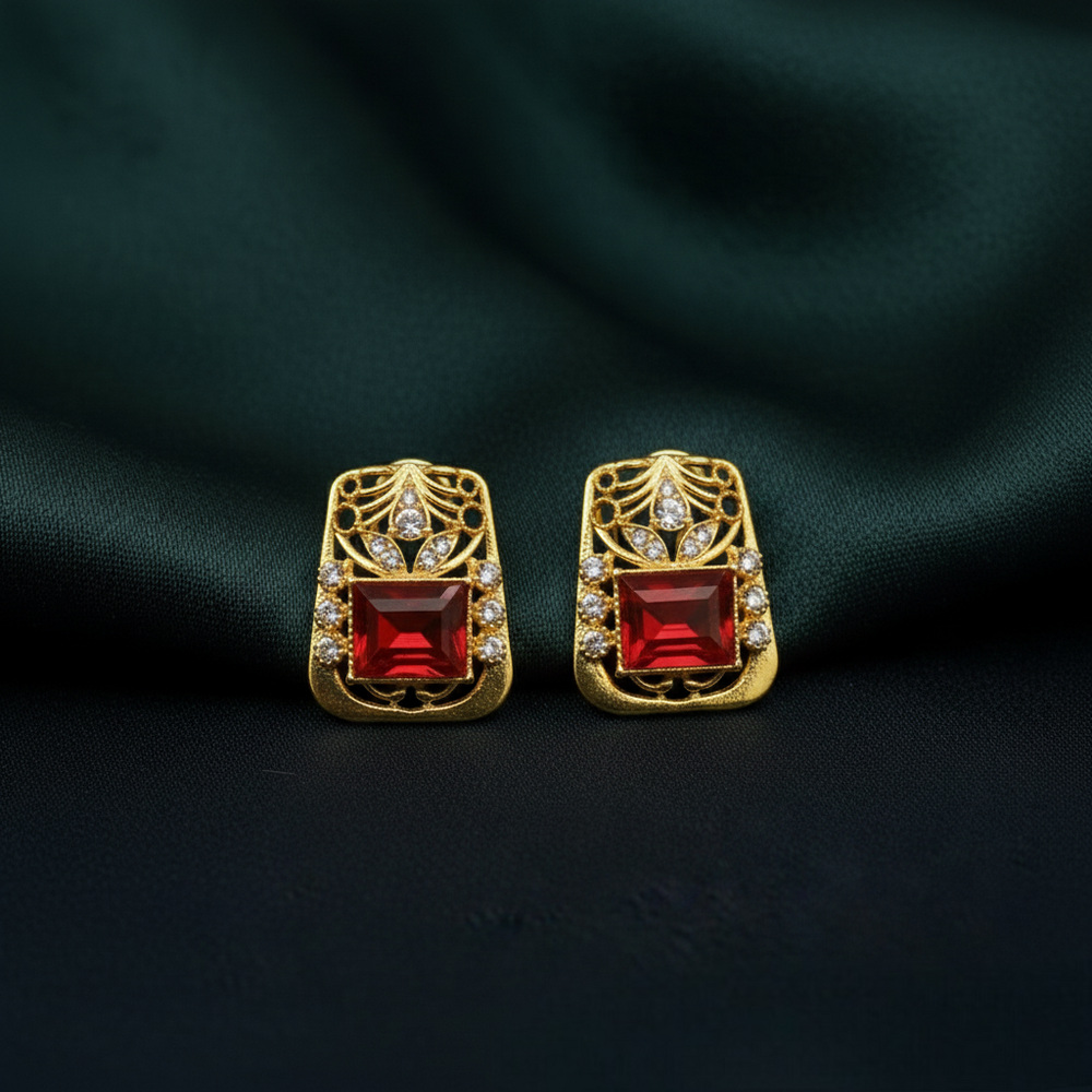 Cushion Cut Studs ¥-0037 (Golden-Red)