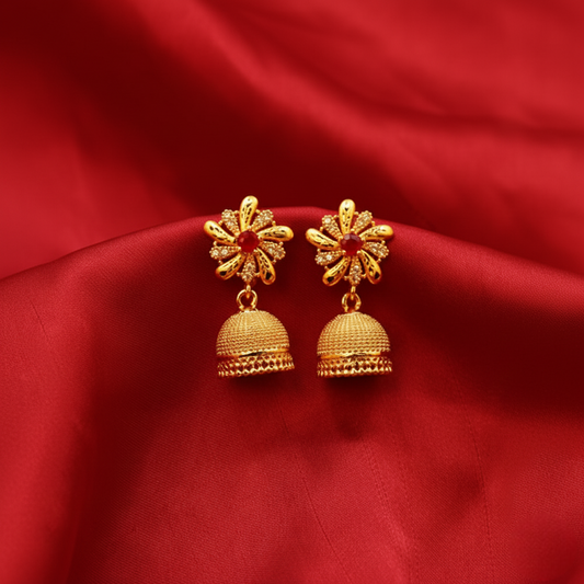 Ruby Blossom Jhumka ¥-0042 (Golden-Red)