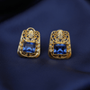 Cushion Cut Studs ¥-0037 (Golden-Blue) - MAWKLUXORA