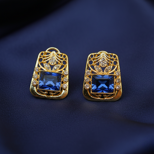 Cushion Cut Studs ¥-0037 (Golden-Blue)